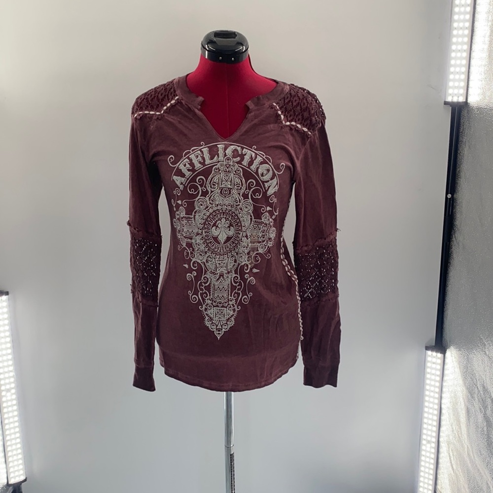 Affliction Cross Embellished Long Sleeve Shirt NWT Size Small